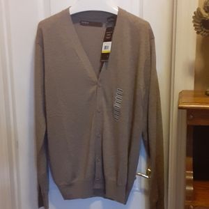 Perry Ellis tan sepia heather button front cardigan size Medium NWT